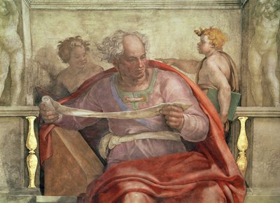 Der Prophet Joel, von der Sixtinischen Decke (vor der Restaurierung) von Michelangelo Buonarroti